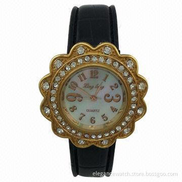 Stone Watch for Lady, with Gold Color and Flower Shape